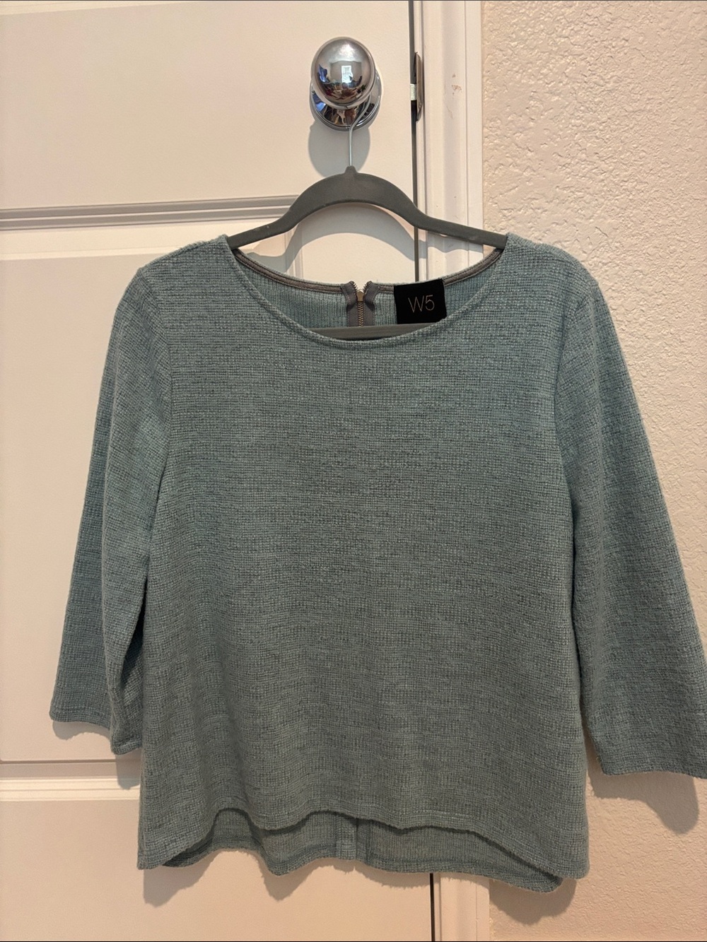 W5 Women's Teal-Gray Scoop Neck Knit Top